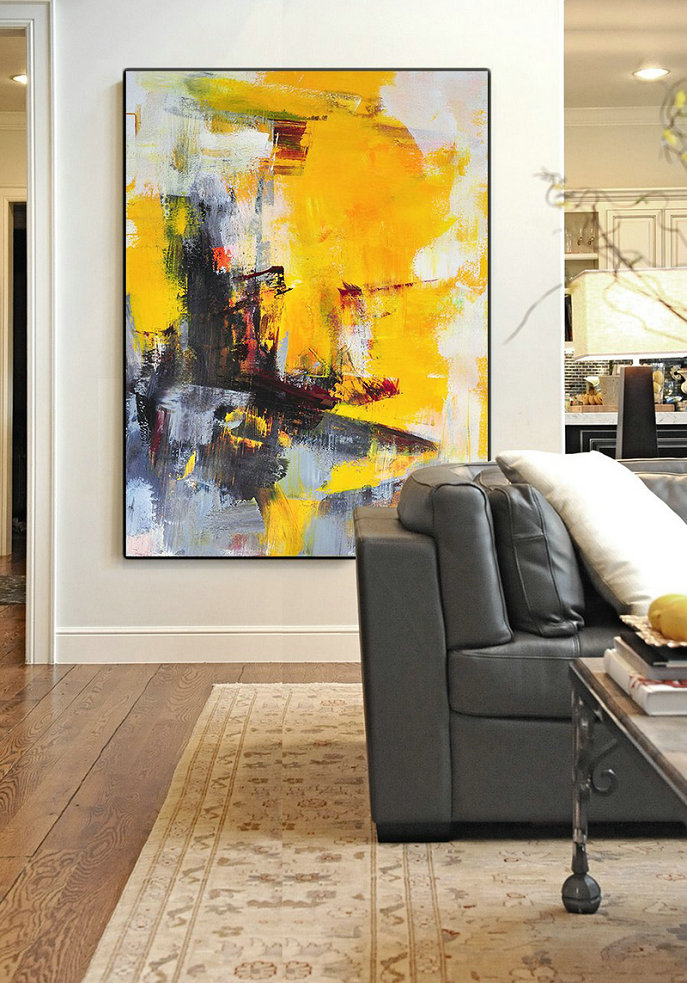 Hand Made Abstract Art,Vertical Palette Knife Contemporary Art,Large Oil Canvas Art,Red,Brown,Grey,White.etc